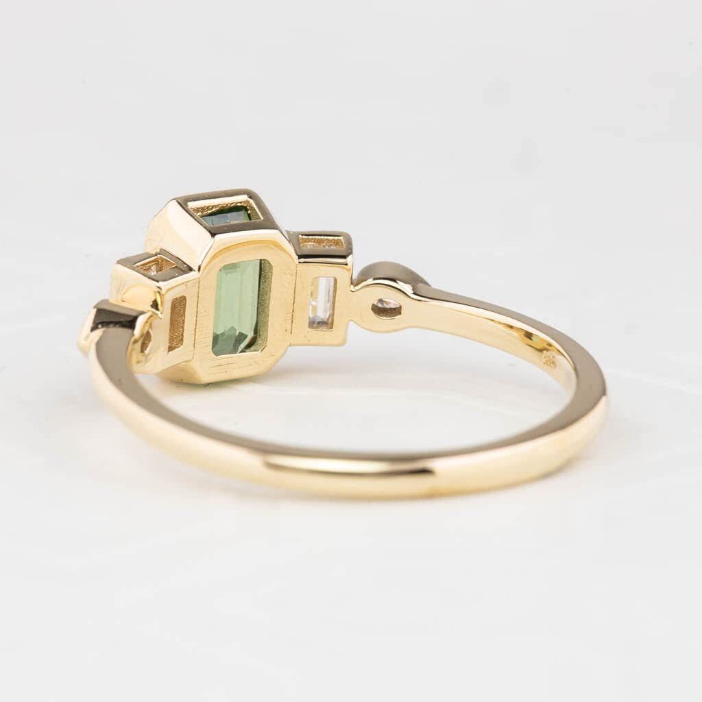 14K Gold 1CT Radiant Cut Smaragd Kristall Verlobungsring mit Baguette Birne geschnitten Mo-6