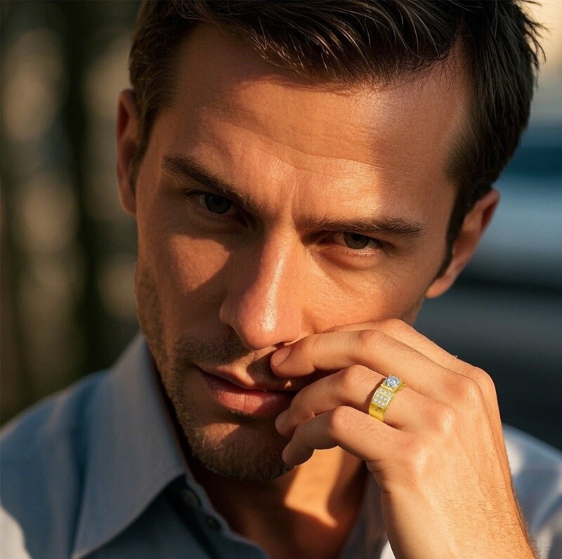 14K Gold 1.5 CT Round Moissanite Engagement Ring for Men-2