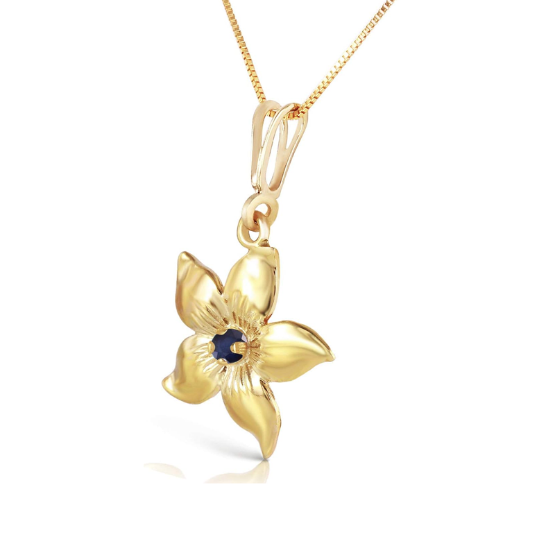 9K White Gold Sapphire Wildflowers Pendant Necklace-2