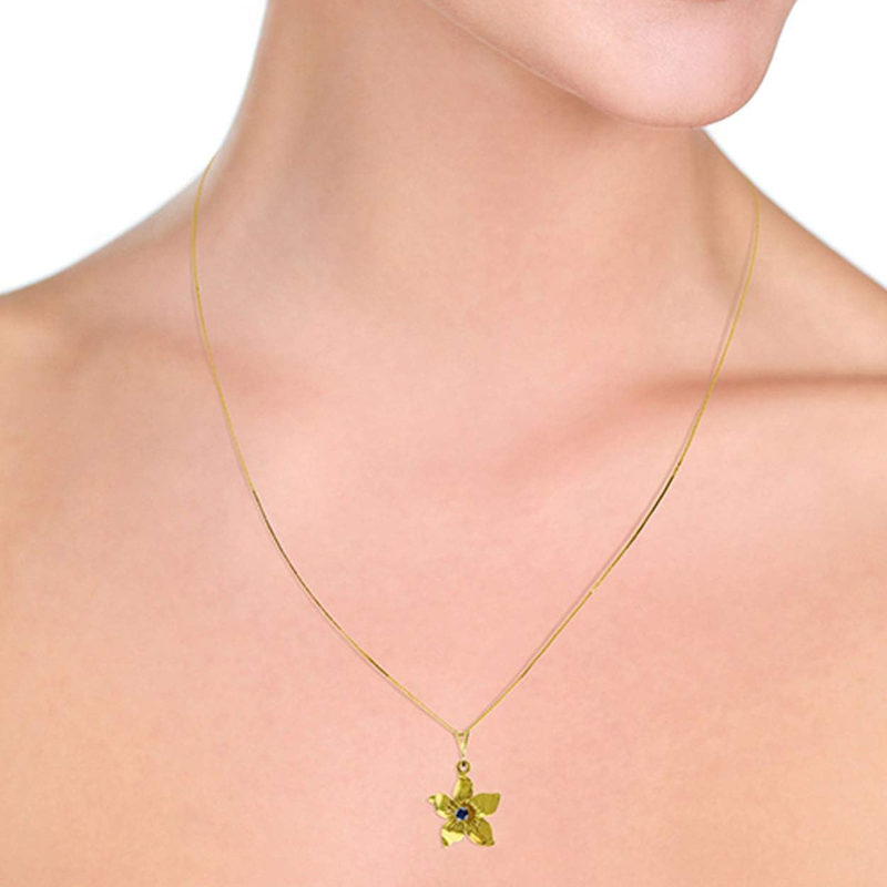 9K White Gold Sapphire Wildflowers Pendant Necklace-3