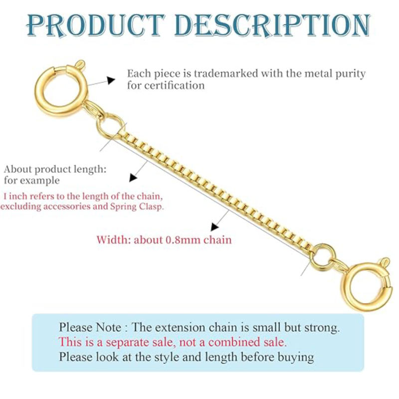 10K Gold 1Mm Box Chain 1Inch Extender Chain-4