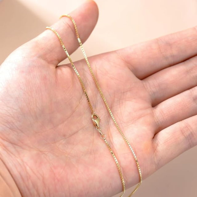 Collana a catena scatolata in oro 14 carati da 1 mm-3