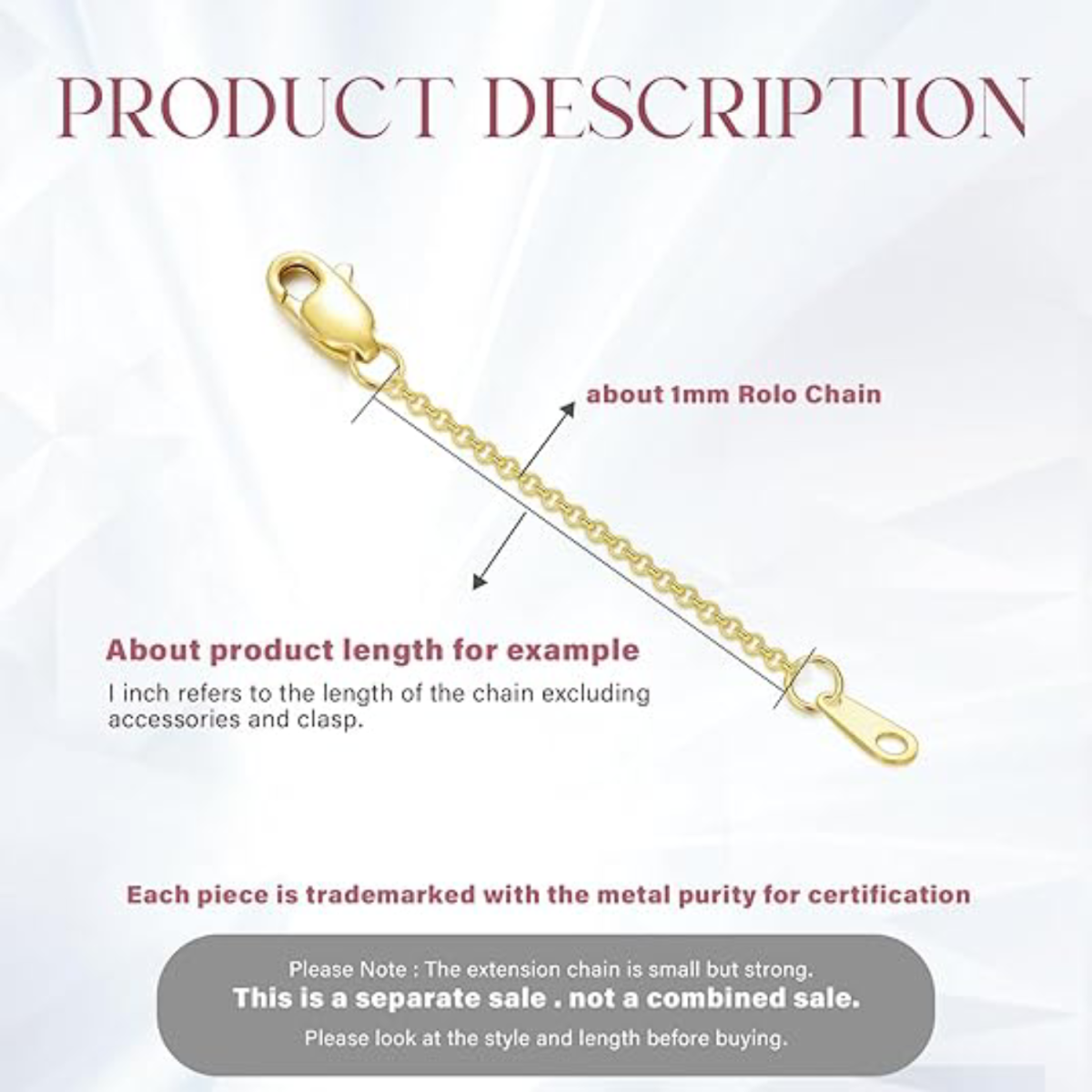 14K Gold Inch Rolo Chain Extender Chain-3