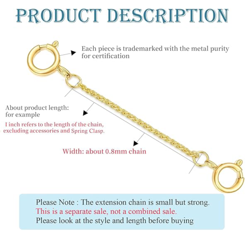 10K Gold 1Mm Round Chopin Chain Extender Chain 1Inch For Women-2