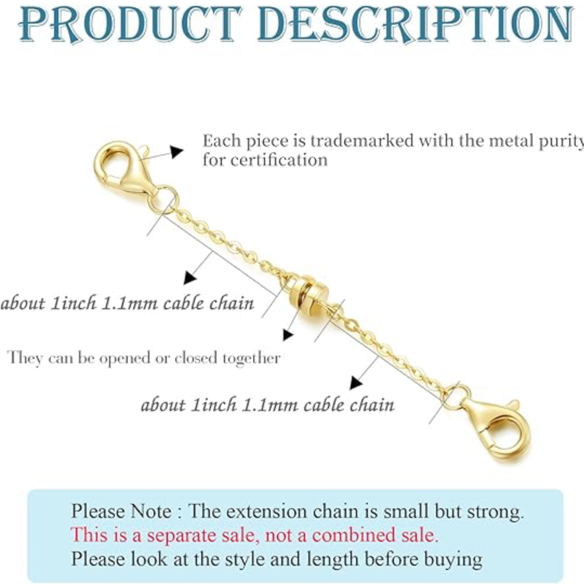 14K Gold 1Inch O-Shaped Chain Calendering With Lobster Clasp Magnet Extension Chain-3