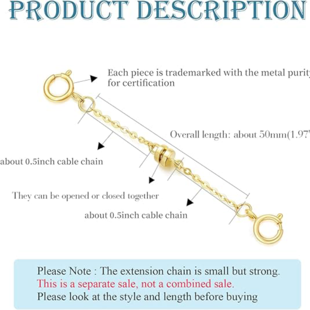 Cadena en forma de O de 1,1 mm de oro de 14 quilates calandrada con cadena extensora con imán y hebilla de resorte-2