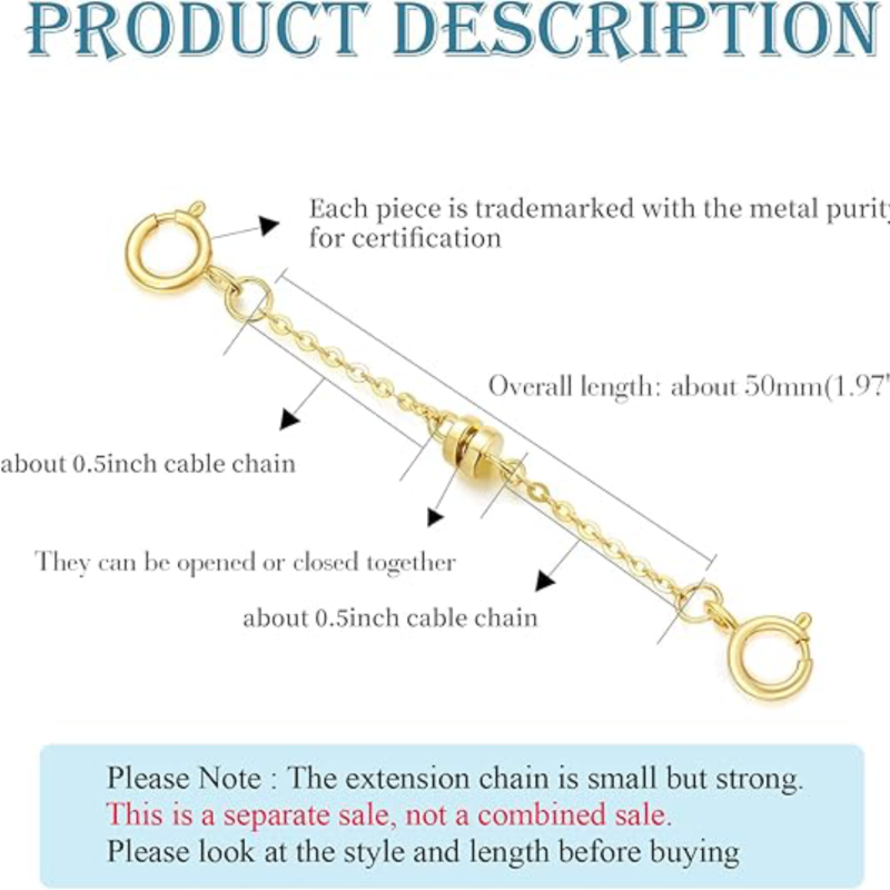 10k ouro 1.1mm 1 polegada calandragem de corrente em forma de o com corrente extensora de ímã de fivela de mola-2