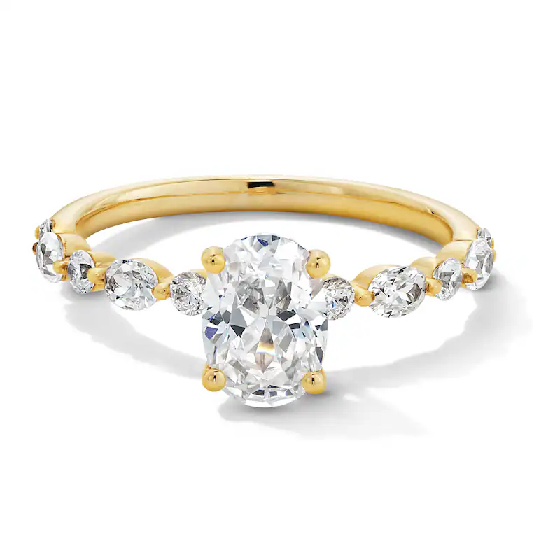 10K Gold 1.5 to 4 CT.T.W. Oval Lab Created Diamond Alternating Shank Engagement Band D-VVS1 IGI Certified-1