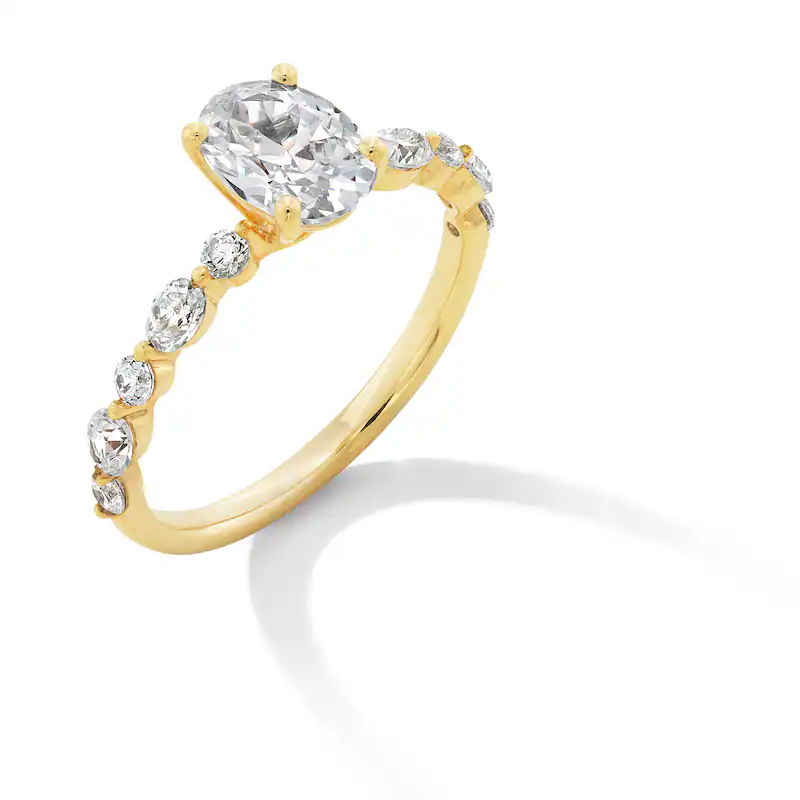 10K White Gold 1.5 to 4 CT.T.W. Oval Lab Created Diamond Alternating Shank Engagement Band D-VVS1 IGI Certified-3