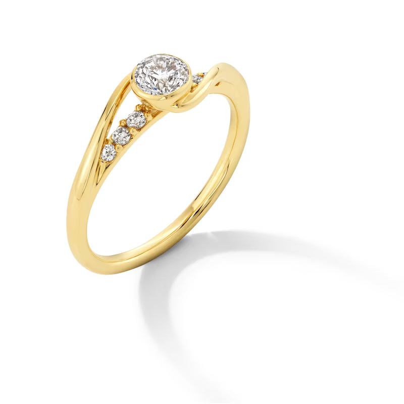 Bague de fiançailles personnalisée en or 18 carats avec diamants de forme circulaire 1/2 ct sertis clos et tige de dérivation-3