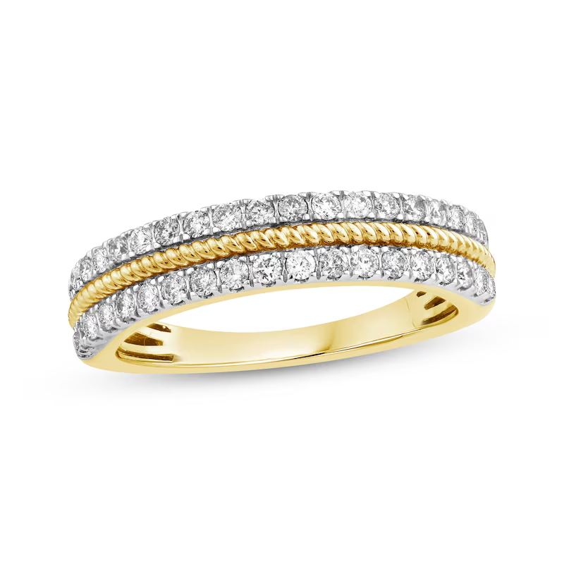 10K Gold Round Cut Diamond Custom Stackable Ring I Color I2 Clarity 3EX IGI Certified-15
