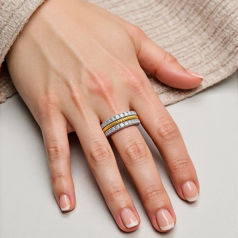 Stapelbarer Ring aus 10 Karat Gold mit 1/2 Karat kreisförmigem Diamanten für Paare-2