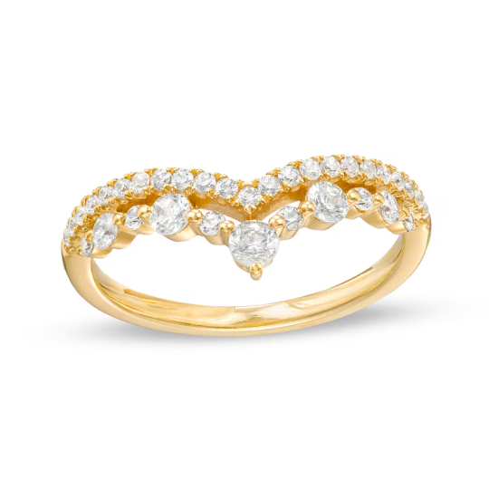 Oro 14K 1/2 CT Diamante Corona Contorno Doppia Fila Cuore Fascia Personalizzabile Impilabile