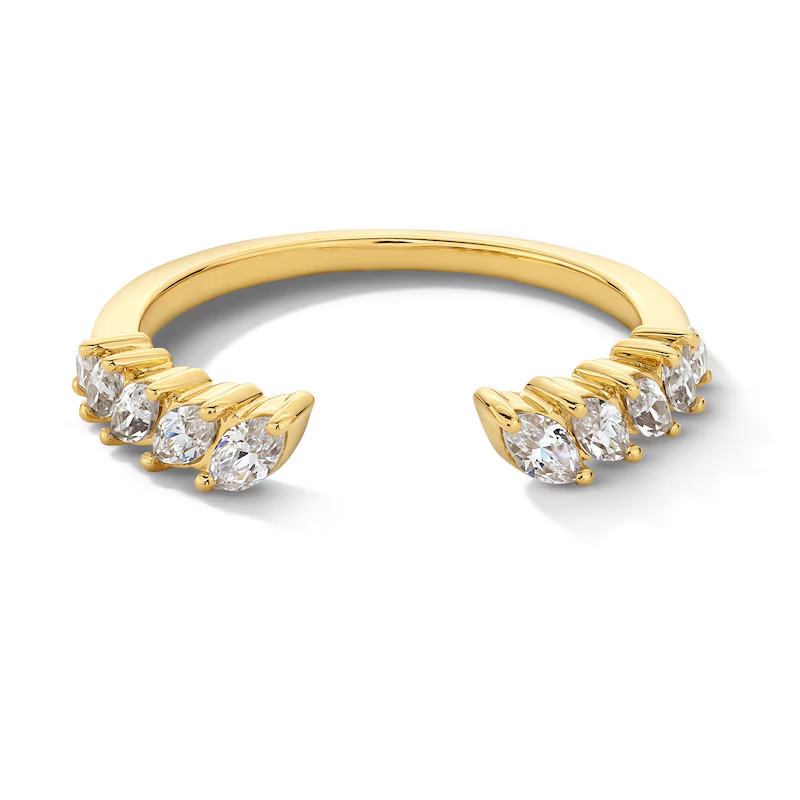 18K gouden 1/2 CT Marquise-geslepen diamant, gekantelde open schacht, op maat gemaakte stapelbare jubileumband-1