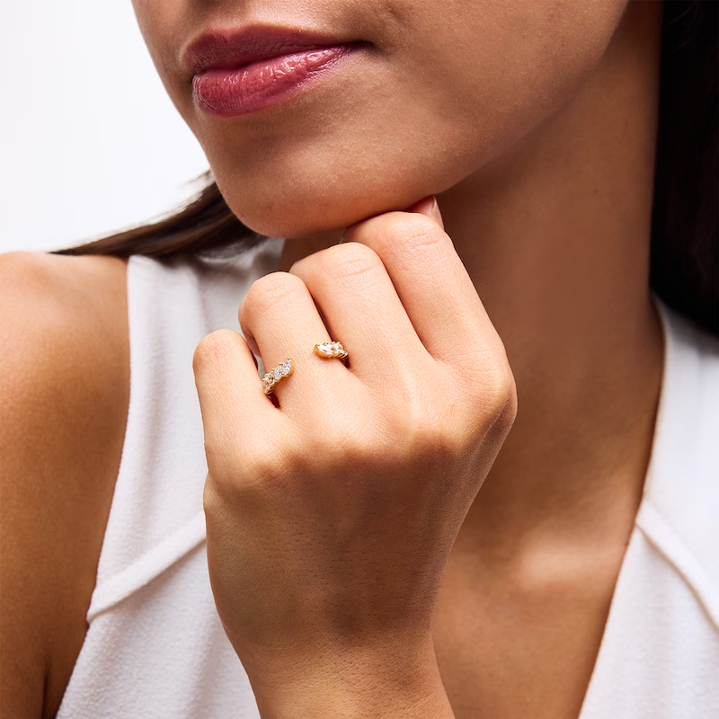 10K Rose Gold 0.5 CT.T.W. Marquise Lab Created Diamond Tilted Open Shank Custom Stackable Anniversary Band D-VVS1 IGI-2