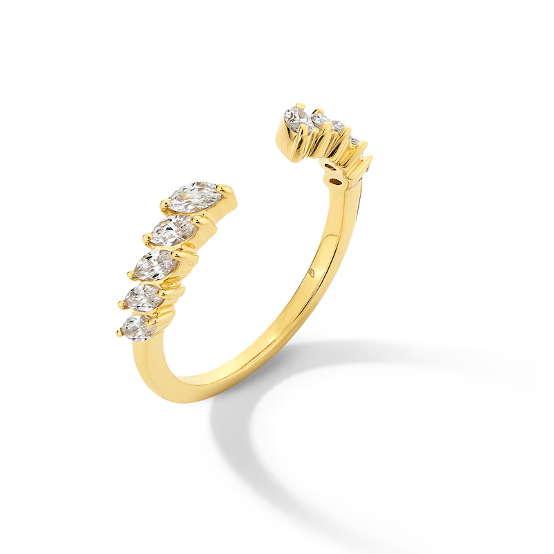 10K Rose Gold 0.5 CT.T.W. Marquise Lab Created Diamond Tilted Open Shank Custom Stackable Anniversary Band D-VVS1 IGI-3