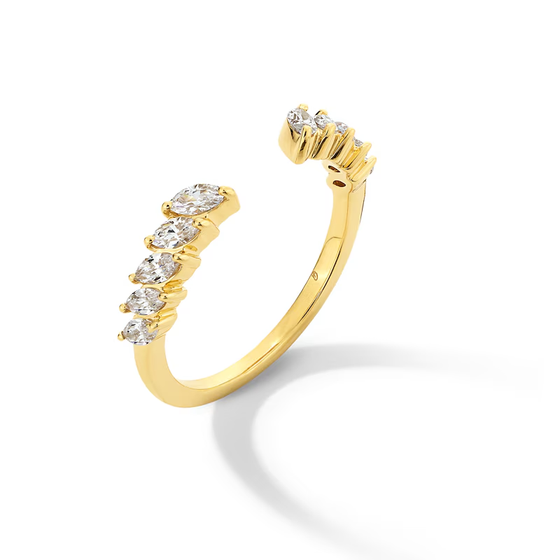 Anello anniversario impilabile personalizzato con gambo aperto inclinato e diamante taglio marquise da 1/2 CT in oro 10K-3