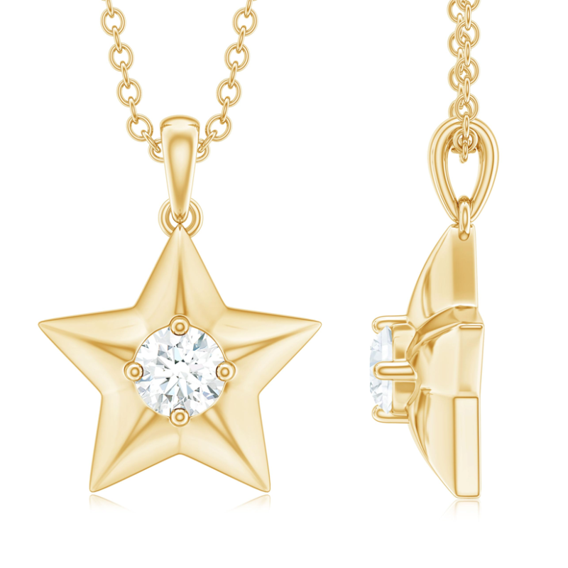 Sterling Silver with Yellow Gold Plated 0.25CT Lab Created Diamond Star Pendant Necklace-1