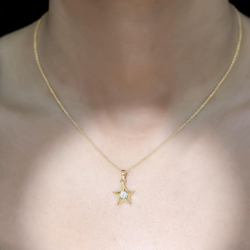 Halskette mit Sternanhänger aus Sterlingsilber mit Gelbgoldbeschichtung und 0,25 Karat künstlichem Diamant-3