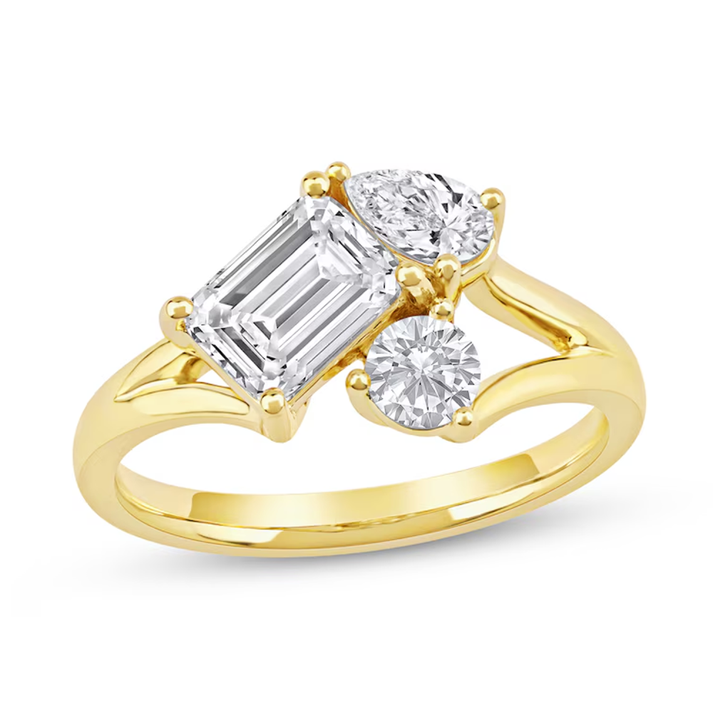 Aliança de noivado em ouro 14K, 1,5 a 9 CT.T.W, corte esmeralda, corte redondo, diamante criado em laboratório, três pedras-1