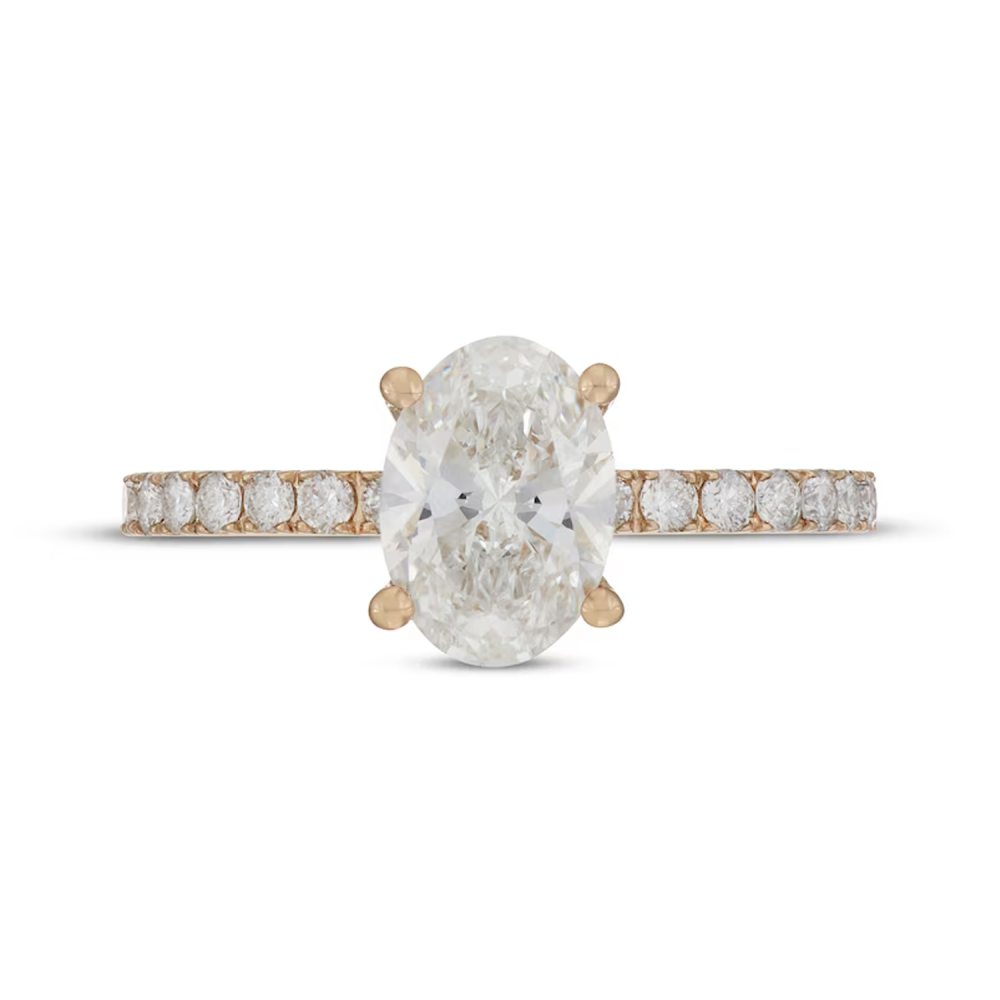 Anel de noivado personalizado com diamante criado em laboratório oval de ouro branco 10K de 1 a 3,5 CT.T.W. Cor D VVS1 Clareza 3EX Certificado IGI-3