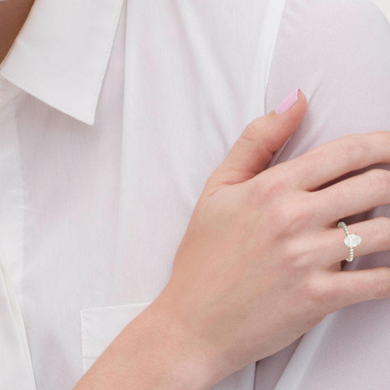 18-karätiger Weißgold-Verlobungsring mit ovalem, im Labor hergestelltem Diamanten (1 bis 3,5 ct. Gesamtgewicht), Farbe D, Reinheit VVS1, Brillantschliff 3EX, IGI-zertifiziert-2