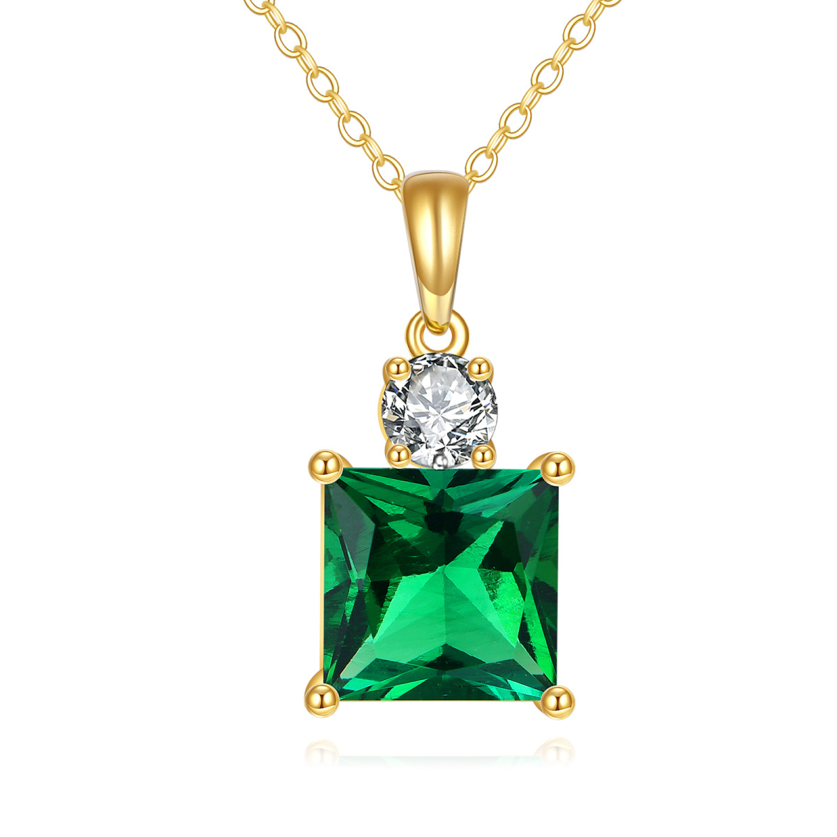 Colar com pingente de moissanita esmeralda artificial quadrada princesa de ouro 14K 2CT-1