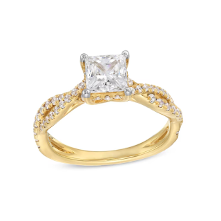 10K Gold 1-3/8 CT Princess-Cut Lab Created Diamond Custom Twist Shank Engagement Ring-32