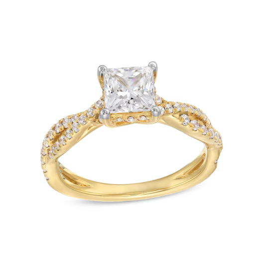 10K Gold 1-3/8 CT Princess-Cut Lab Created Diamond Custom Twist Shank Engagement Ring