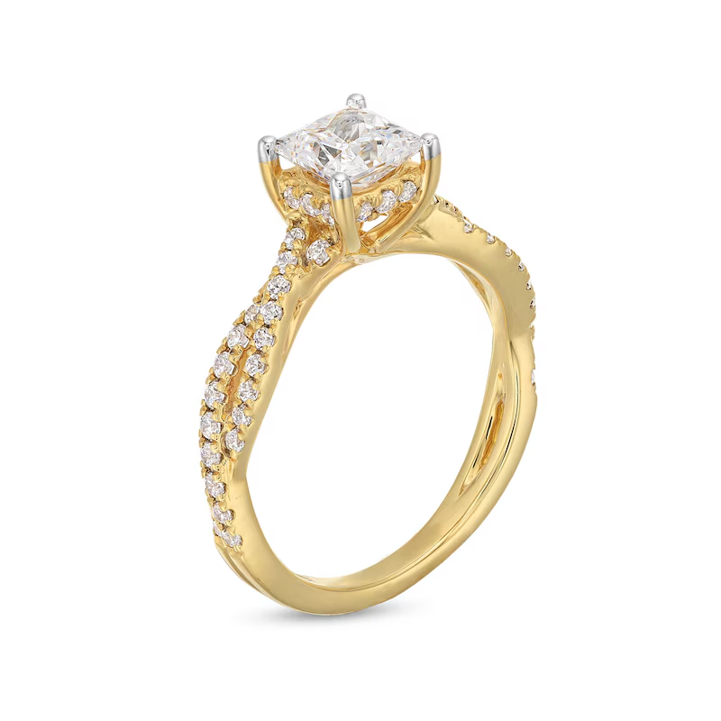 10K Gold 1-3/8 CT Princess-Cut Lab Created Diamond Custom Twist Shank Engagement Ring-3