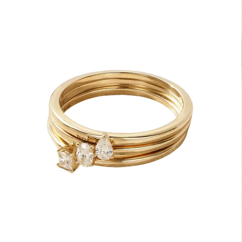 10K Gold 0.6 CT. T.W. Oval Princess Pear Lab Created Diamond Custom Wedding Ring 3EX-2