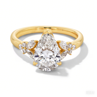 10K Gold 2-3/8 CT Pear Shaped Lab Created Diamond Custom Engraving Floral Engagement Ring-1