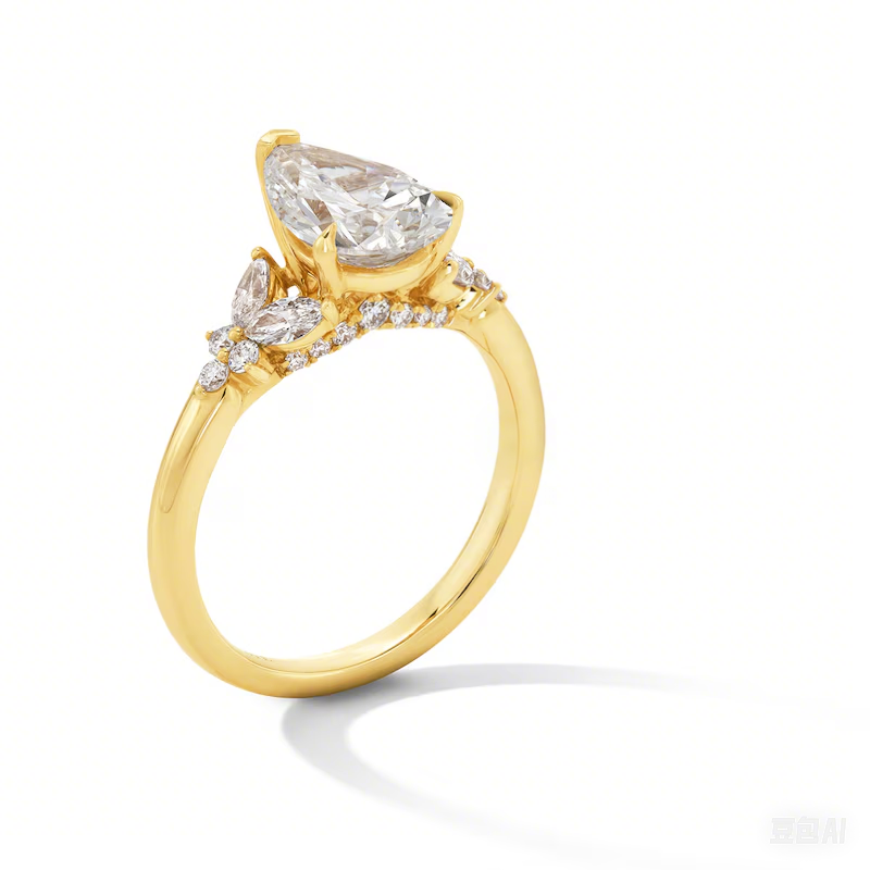 Anel de noivado personalizado com gravura floral em ouro 14K 2-3/8 CT em forma de pêra criado em laboratório-3