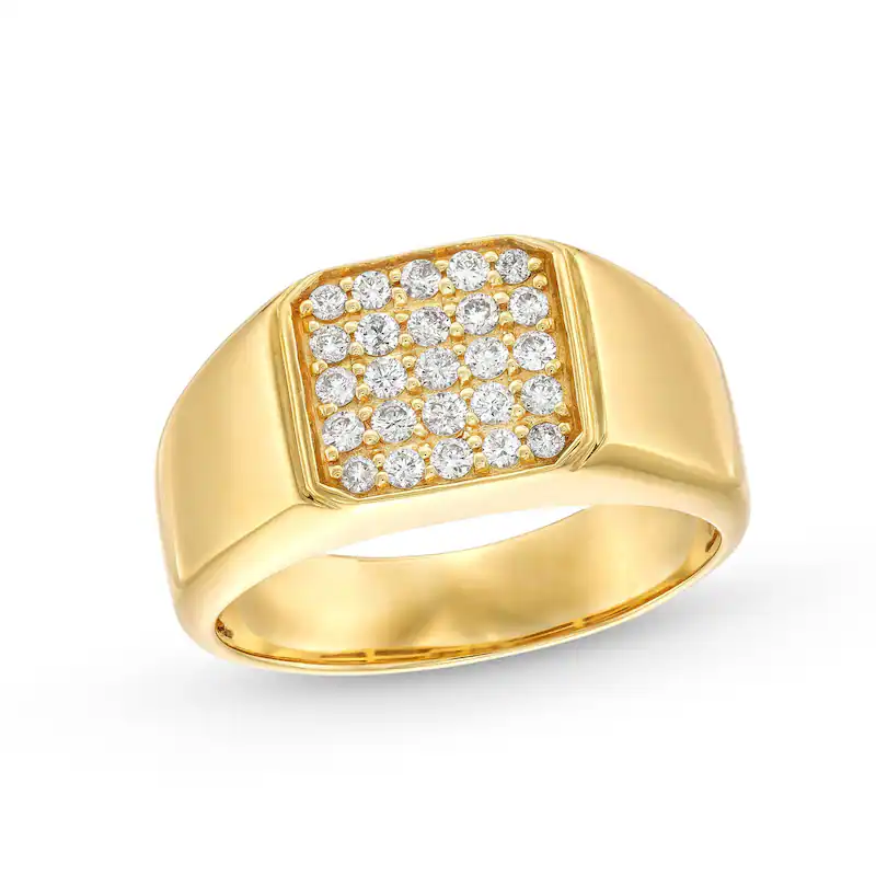 10K Gold 1/3 CT Round Cut D-VVS1 IGI Certified Lab Created Diamond Five Row Signet Ring-1