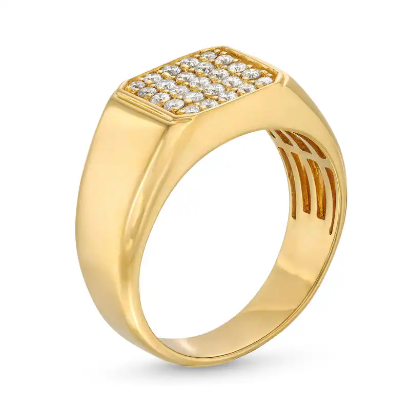 10K Gold 1/3 CT Round Cut D-VVS1 IGI Certified Lab Created Diamond Five Row Signet Ring-3