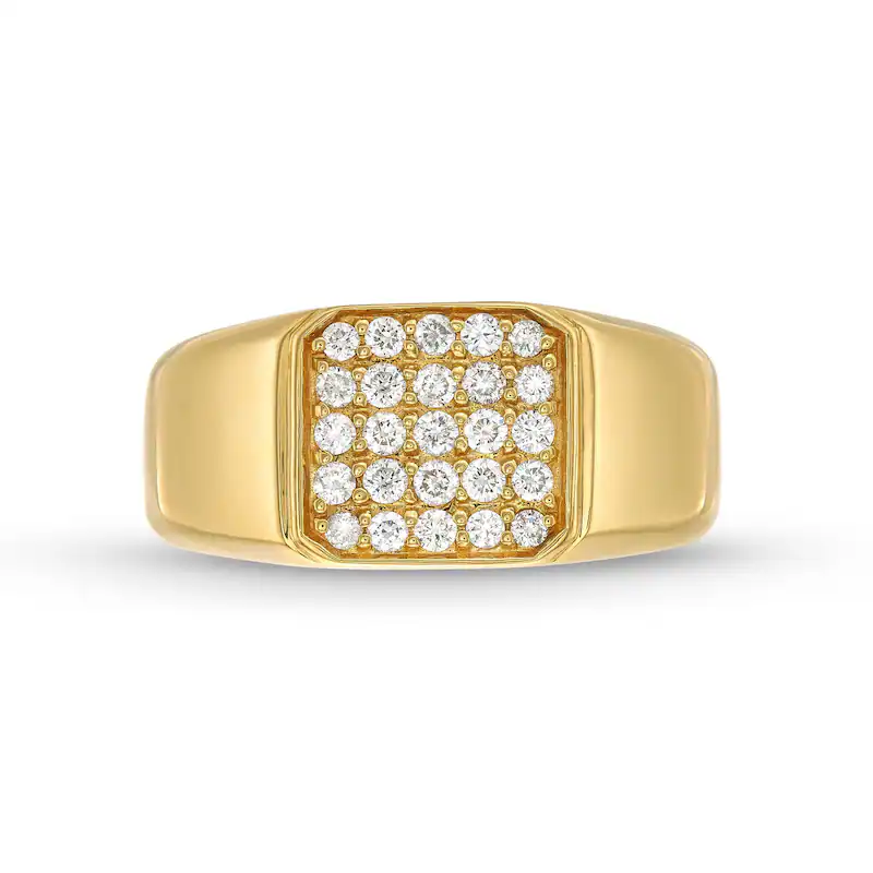 10K Gold 1/3 CT Round Cut D-VVS1 IGI Certified Lab Created Diamond Five Row Signet Ring-4