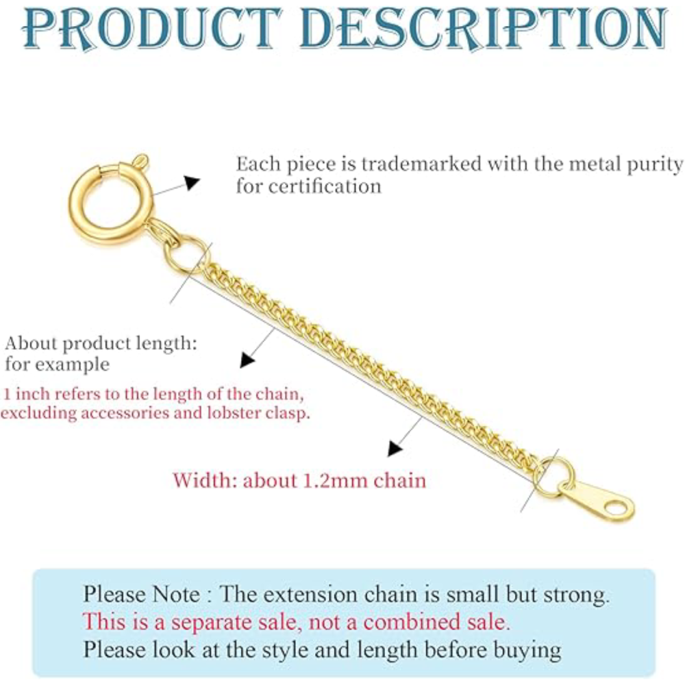 10K Yellow Gold 1.35Mm 0.5 Inch Length Curb Link Chain Spring Buckle Extender-2