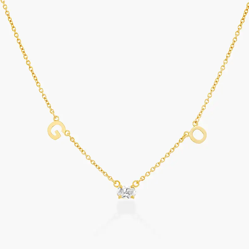 Collier avec pendentif lettre initiale personnalisé en or 14 carats et diamants de laboratoire de 0,3 ct-1