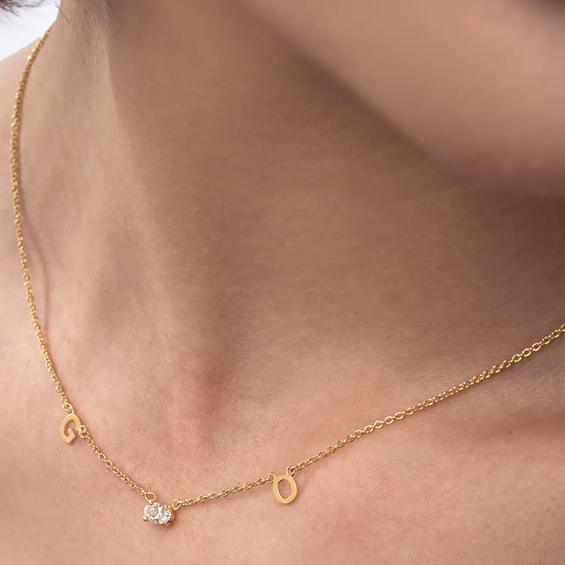 10K Gold 0.3CT Lab Diamonds Personalized Initial Letter Pendant Necklace-2