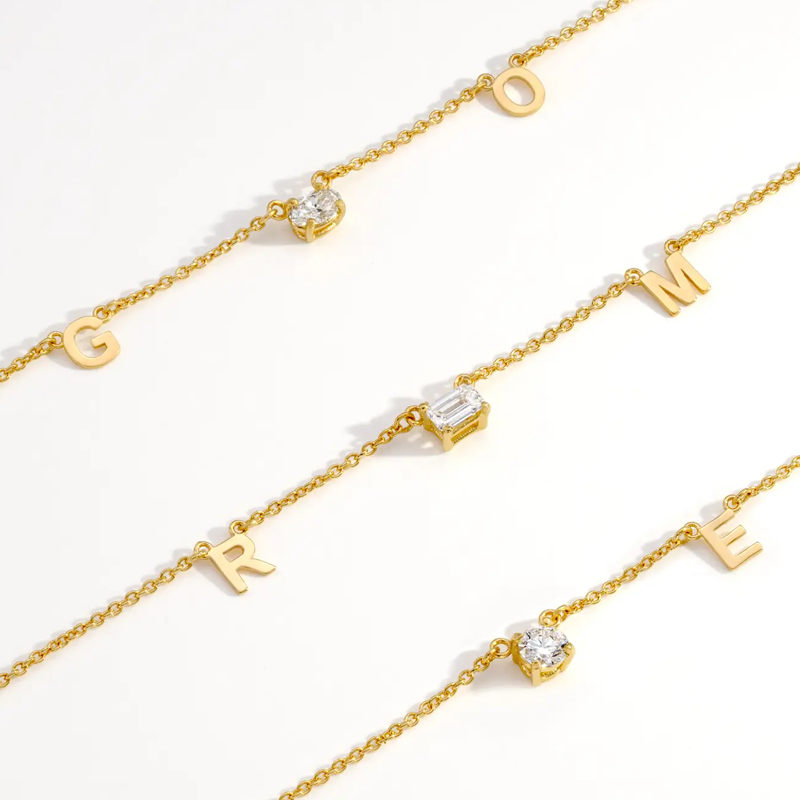 10K Gold 0.3CT Lab Diamonds Personalized Initial Letter Pendant Necklace-3