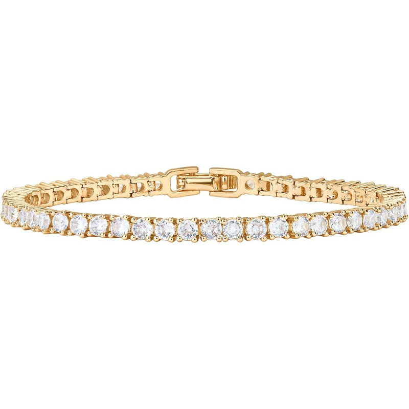 Pulsera de tenis de moissanita de 3 mm en plata esterlina chapada en oro-1