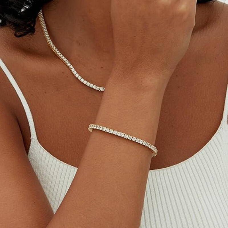 Pulsera de tenis de moissanita de 3 mm en plata esterlina chapada en oro-2