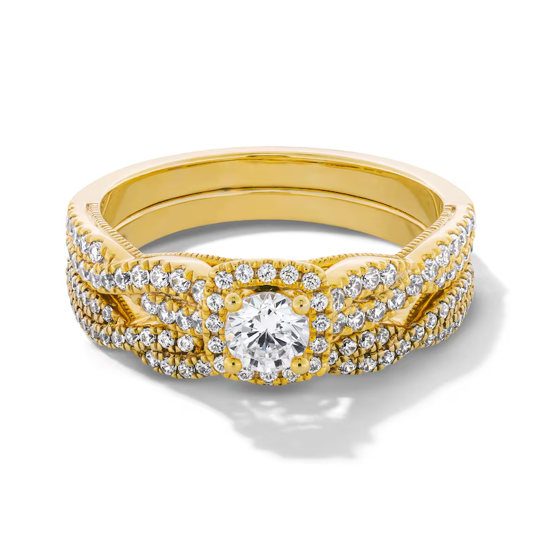 Bague de fiançailles en or 18 carats avec diamant de forme circulaire 3/4 ct et tige torsadée sur mesure-1