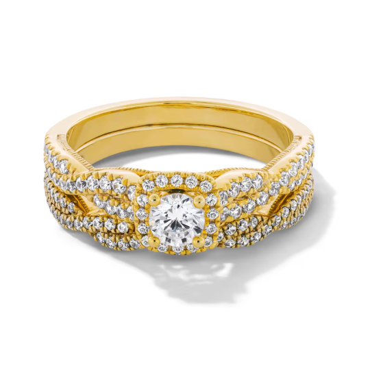 10K gouden 3/4 CT cirkelvormige diamant op maat gemaakte frame twist schacht verlovingsring