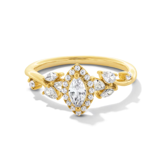 Anello di fidanzamento con gambo a foglia con montatura personalizzata in oro 10K e diamanti a forma di marquise da 3/4 CT