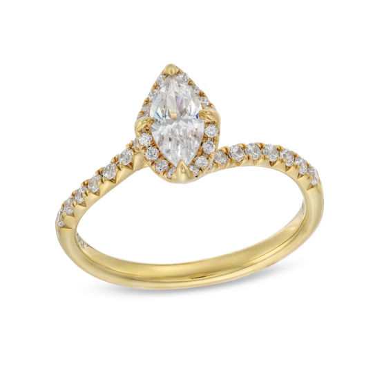 Bague de fiançailles en or 10 carats avec diamant taille marquise de 3/4 ct et monture sur mesure avec tige de dérivation