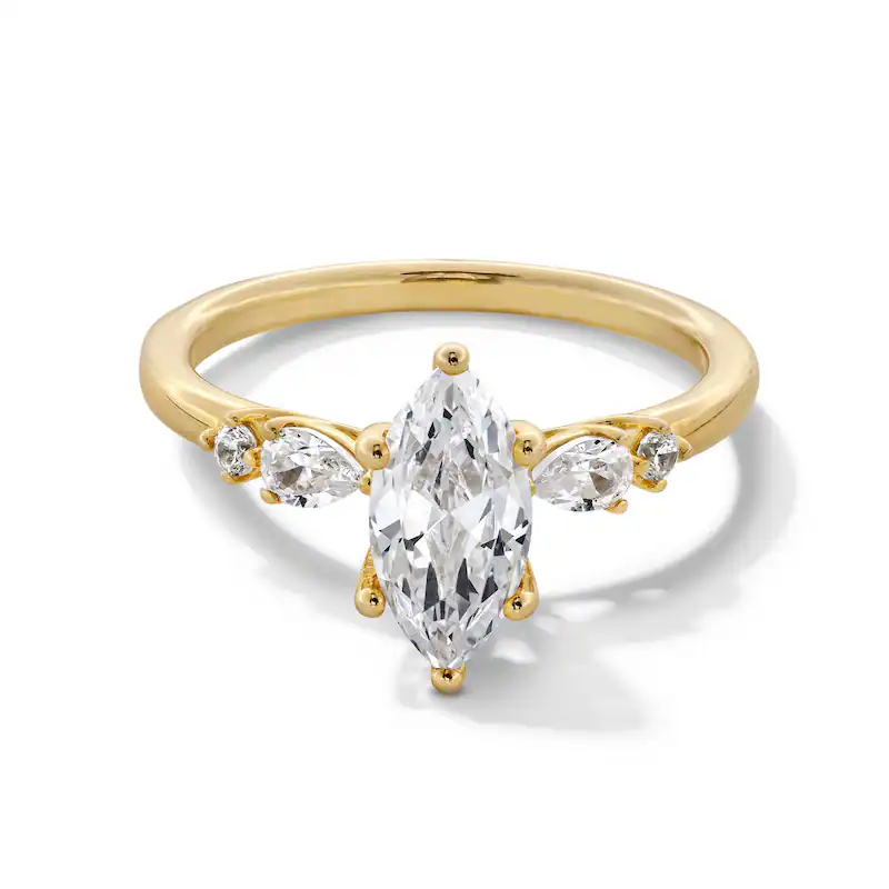 14K Gold 1-1/4 CT Marquise Shaped Lab Created Diamond Five Stone Couple Engagement Ring-1