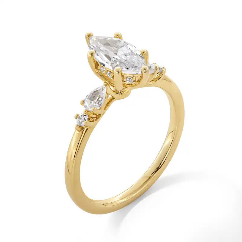 14K Gold 1-1/4 CT Marquise Shaped Lab Created Diamond Five Stone Couple Engagement Ring-3