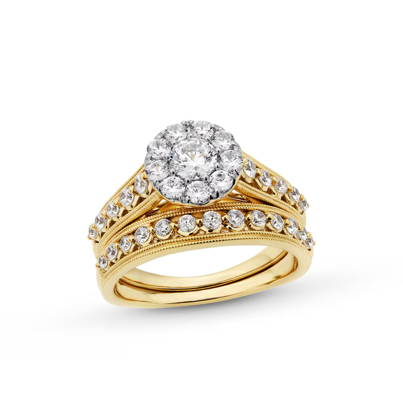 10K Gold 1.5 to 4 CT.T.W. Round Lab Created Diamond Multi-Diamond Vintage Custom Bridal Set D VVS1 IGI Certified-1