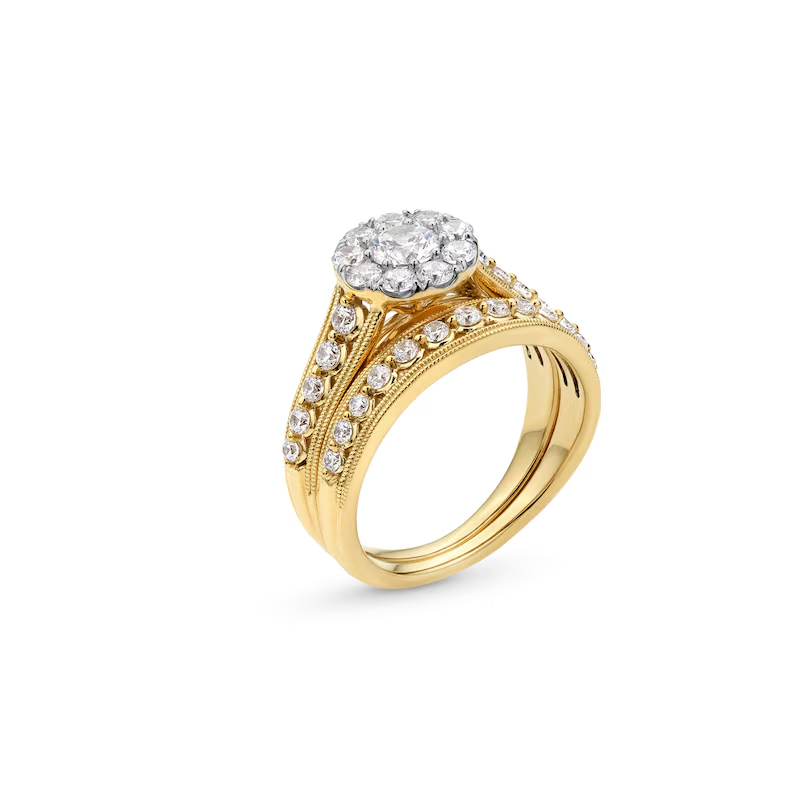 10K Gold 1.5 to 4 CT.T.W. Round Lab Created Diamond Multi-Diamond Vintage Custom Bridal Set D VVS1 IGI Certified-3